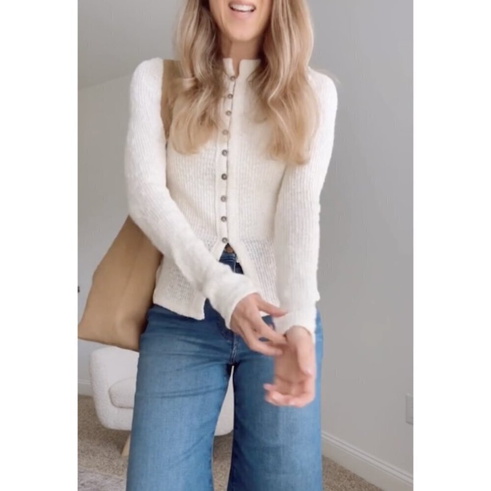 FREE PEOPLE It's On Rib Cardigan in Ivory Size Medium - Picture 2 of 8